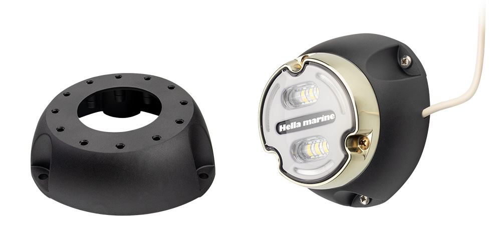 Apelo Unterwasser-Lichtabstandshalter allein und mit montierter Lampe